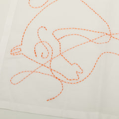 エルメス Coup de Fouet 馬 刺繍 モチーフ ハンカチ ホワイト オレンジ コットン レディース HERMES 【中古】