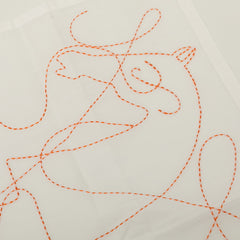 エルメス Coup de Fouet 馬 刺繍 モチーフ ハンカチ ホワイト オレンジ コットン レディース HERMES 【中古】