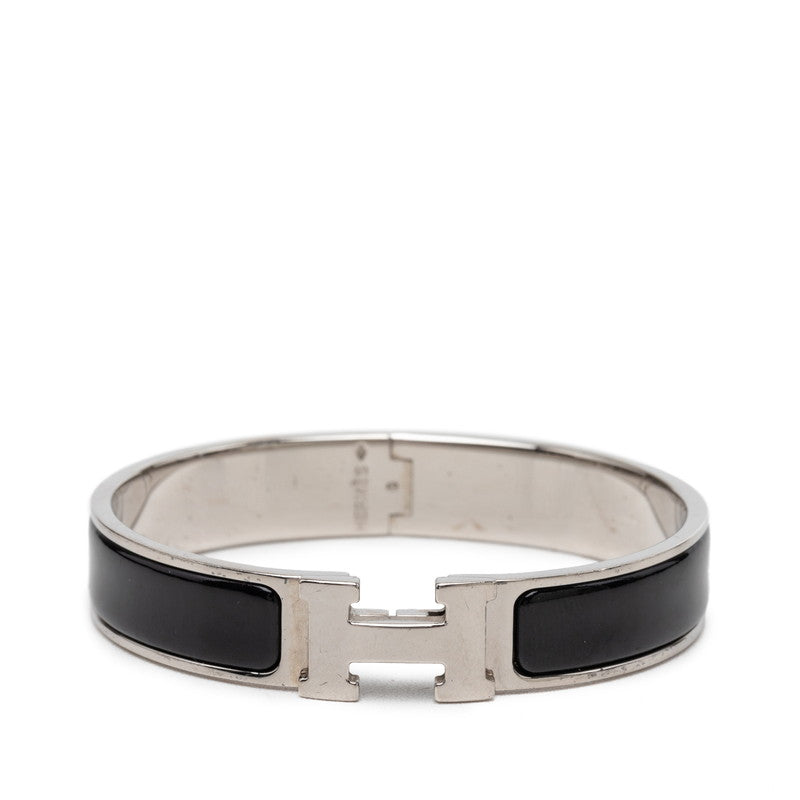 エルメス クリックH GM エナメルブレスレット バングル シルバー ブラック メタル レディース HERMES 【中古】