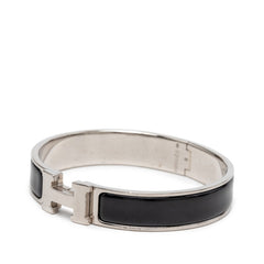 エルメス クリックH GM エナメルブレスレット バングル シルバー ブラック メタル レディース HERMES 【中古】