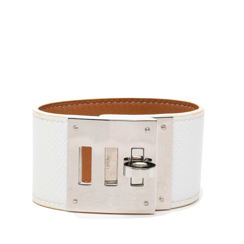 エルメス ケリードッグ ブレスレット ホワイト シルバー金具 レザー メタル レディース HERMES 中古