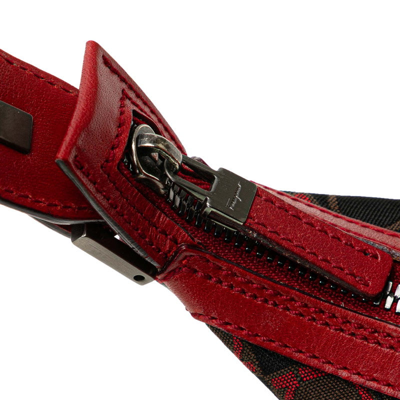 サルヴァトーレフェラガモ ガンチーニ ワンショルダーバッグ ブラック レッド キャンバス レザー レディース Salvatore Ferragamo 【中古】