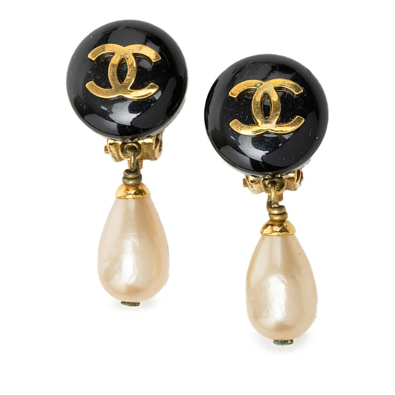 シャネル ココマーク ヴィンテージ イヤリング 94A ゴールド ブラック フェイクパール メッキ レディース CHANEL 中古