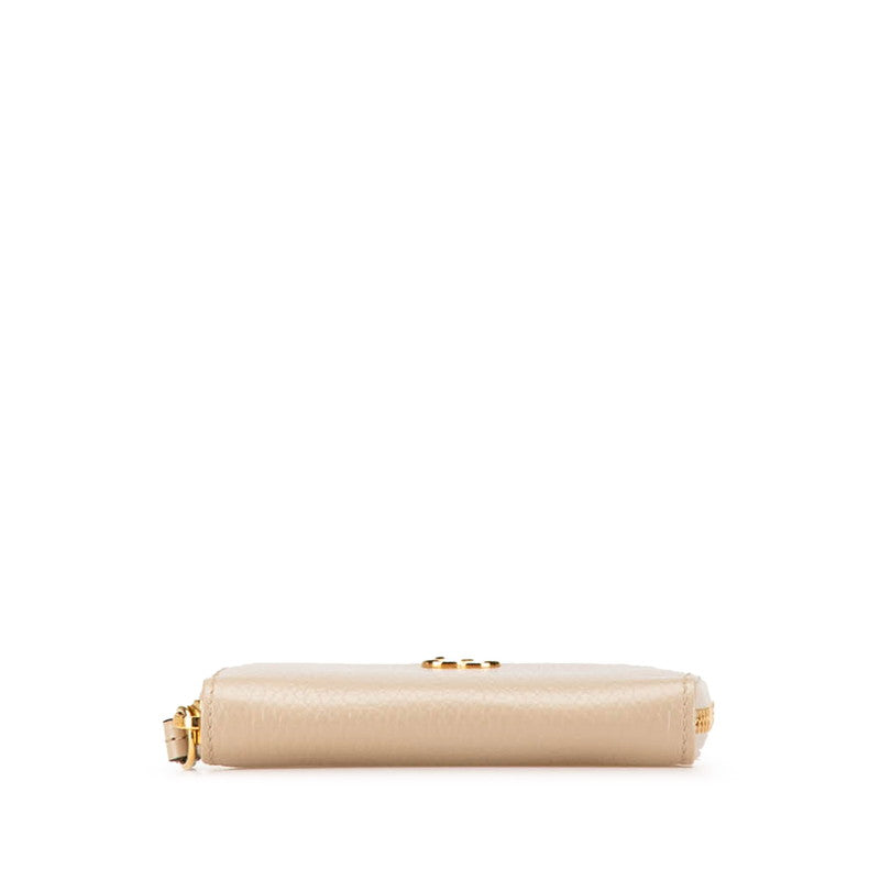 グッチ ダブルG ラウンドファスナー コインケース 小銭入れ 644412 ベージュ ゴールド レザー レディース GUCCI 【中古】