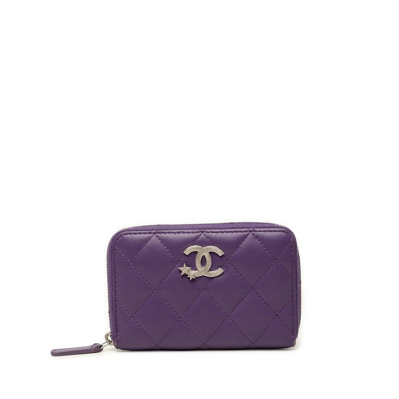 シャネル マトラッセ ココマーク スター 星 コインケース 小銭入れ AP3728 パープル ラムスキン レディース CHANEL 中古