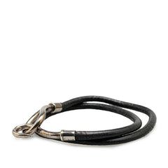 エルメス ジャンボ ブレスレット 2連 チョーカー ブラック シルバー レザー メタル レディース HERMES 【中古】