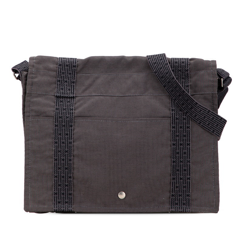 エルメス エールライン バサスMM 斜め掛け ショルダーバッグ メッセンジャーバッグ グレー ブラック キャンバス レディース HERMES 【中古】