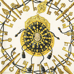 エルメス カレ90 LES CLES 鍵 スカーフ ホワイト ブラック マルチカラー シルク レディース HERMES 【中古】