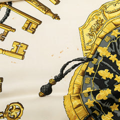 エルメス カレ90 LES CLES 鍵 スカーフ ホワイト ブラック マルチカラー シルク レディース HERMES 【中古】