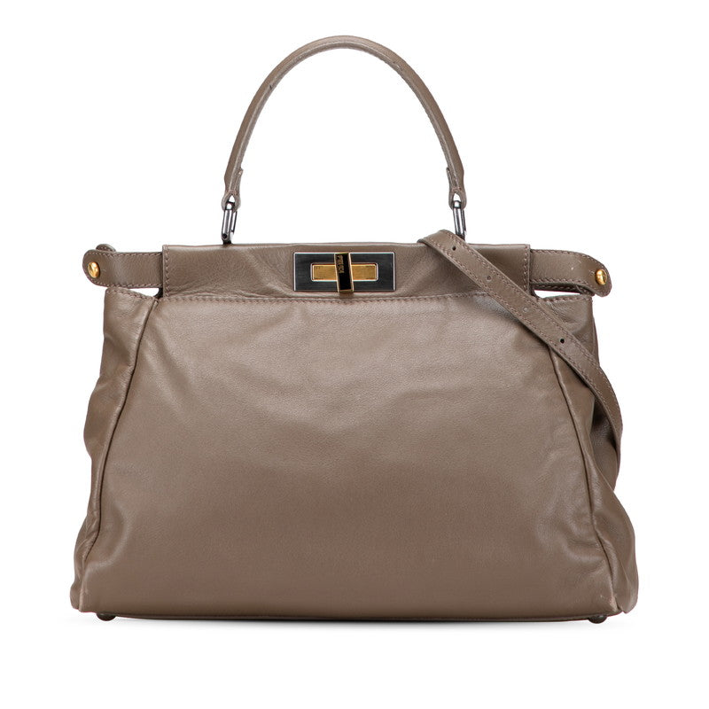 フェンディ ピーカブー ミディアム ハンドバッグ ショルダーバッグ 2WAY 8BN226 グレージュ ブラウン レザー レディース FENDI 【中古】