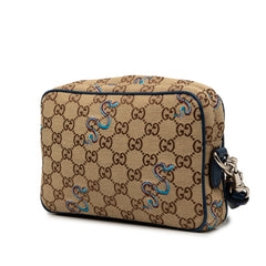 グッチ GGキャンバス スネーク刺繍 斜め掛け ショルダーバッグ 817771 ベージュ ネイビー キャンバス レザー レディース GUCCI 【中古】