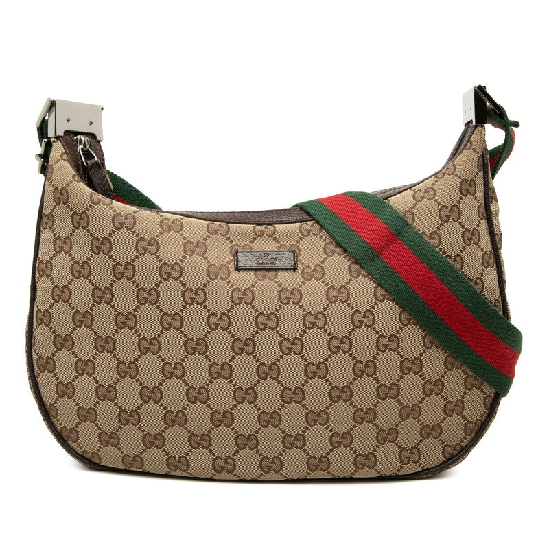 グッチ GGキャンバス シェリーライン 斜め掛け ショルダーバッグ 122790 ベージュ ブラウン キャンバス レザー レディース GUCCI 中古