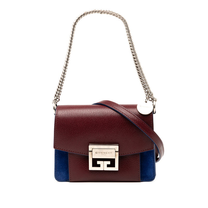 ジバンシー GV3 チェーンハンドバッグ ショルダーバッグ 2WAY ワインレッド ブルー レザー スウェード レディース Givenchy 【中古】