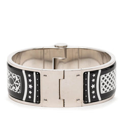 エルメス シャルニエールGM エナメルブレスレット ブラック ワインレッド シルバー メタル レディース HERMES 【中古】