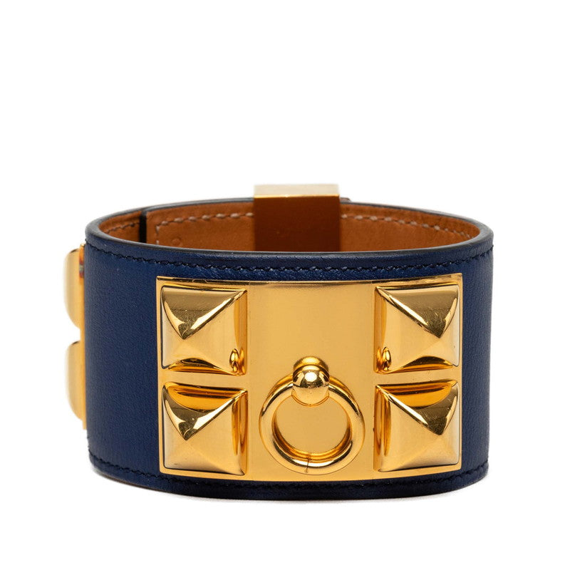 エルメス コリエドシアン ブレスレット □Q刻印 サイズS ネイビー　ゴールド金具 ボックスカーフ レディース HERMES 【中古】