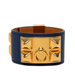 エルメス コリエドシアン ブレスレット □Q刻印 サイズS ネイビー　ゴールド金具 ボックスカーフ レディース HERMES 【中古】