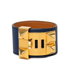 エルメス コリエドシアン ブレスレット □Q刻印 サイズS ネイビー　ゴールド金具 ボックスカーフ レディース HERMES 【中古】