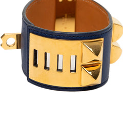 エルメス コリエドシアン ブレスレット □Q刻印 サイズS ネイビー　ゴールド金具 ボックスカーフ レディース HERMES 【中古】