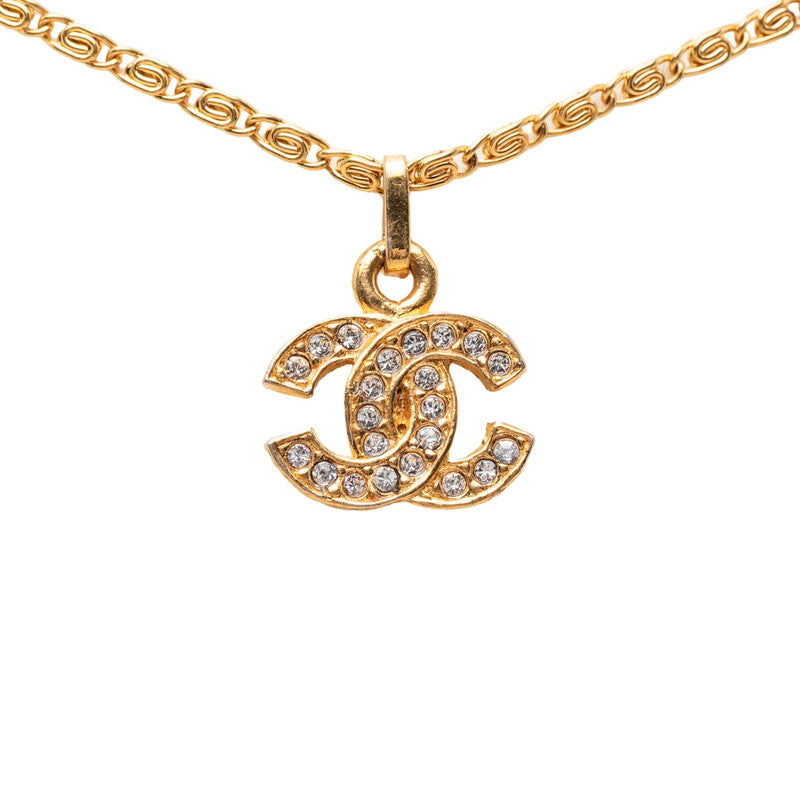 シャネル ココマーク ペンダント ネックレス ゴールド ラインストーン メッキ GP レディース CHANEL 【中古】