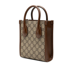 グッチ GGスプリーム ハンドバッグ ショルダーバッグ 2WAY ポシェット 671623 ベージュ ブラウン PVC レザー レディース GUCCI 中古