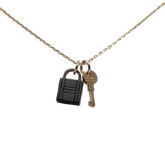 エルメス アミュレットパドロックPM ペンダントネックレス ゴールド ブラウン メッキ バッファローホーン レディース HERMES 【中古】