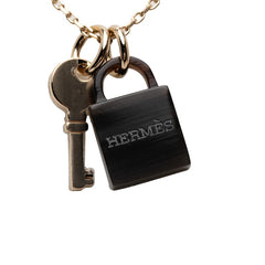 エルメス アミュレットパドロックPM ペンダントネックレス ゴールド ブラウン メッキ バッファローホーン レディース HERMES 【中古】