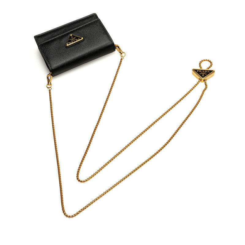 プラダ 三角ロゴプレート チェーン ショルダーバッグ ブラック サフィアーノレザー レディース PRADA 【中古】