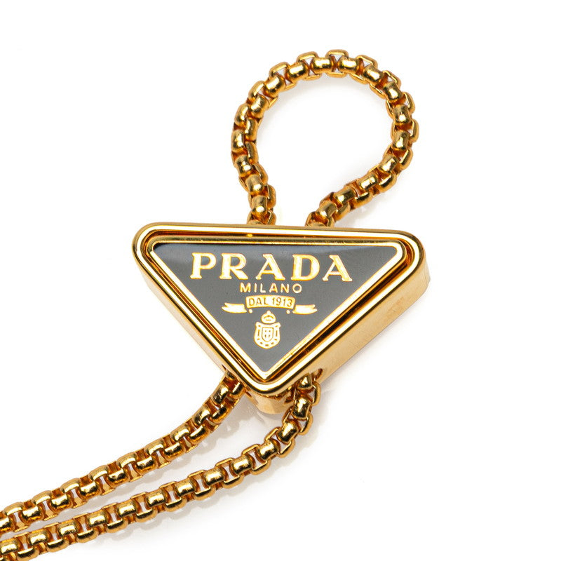 プラダ 三角ロゴプレート チェーン ショルダーバッグ ブラック サフィアーノレザー レディース PRADA 【中古】