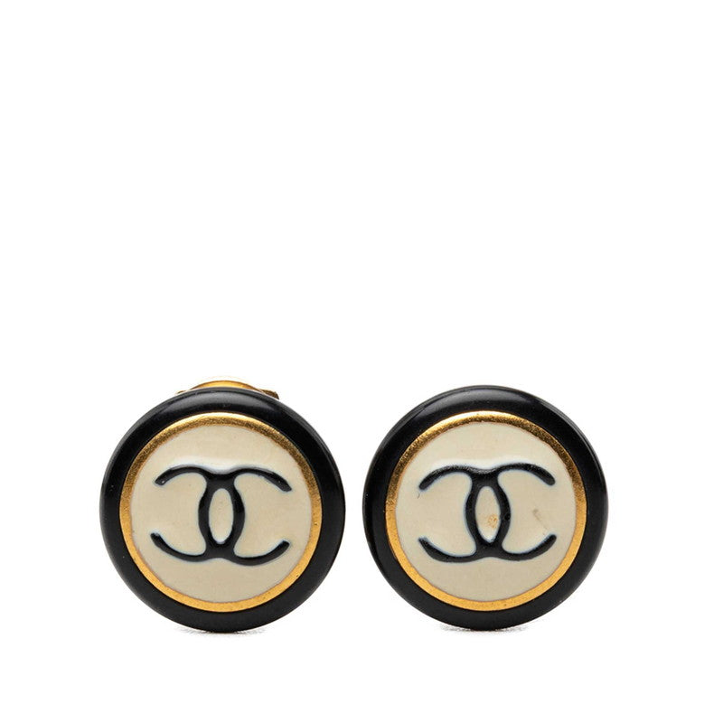 シャネル ヴィンテージ ココマーク イヤリング 97P ブラック ゴールド アイボリー メッキ レディース CHANEL 中古