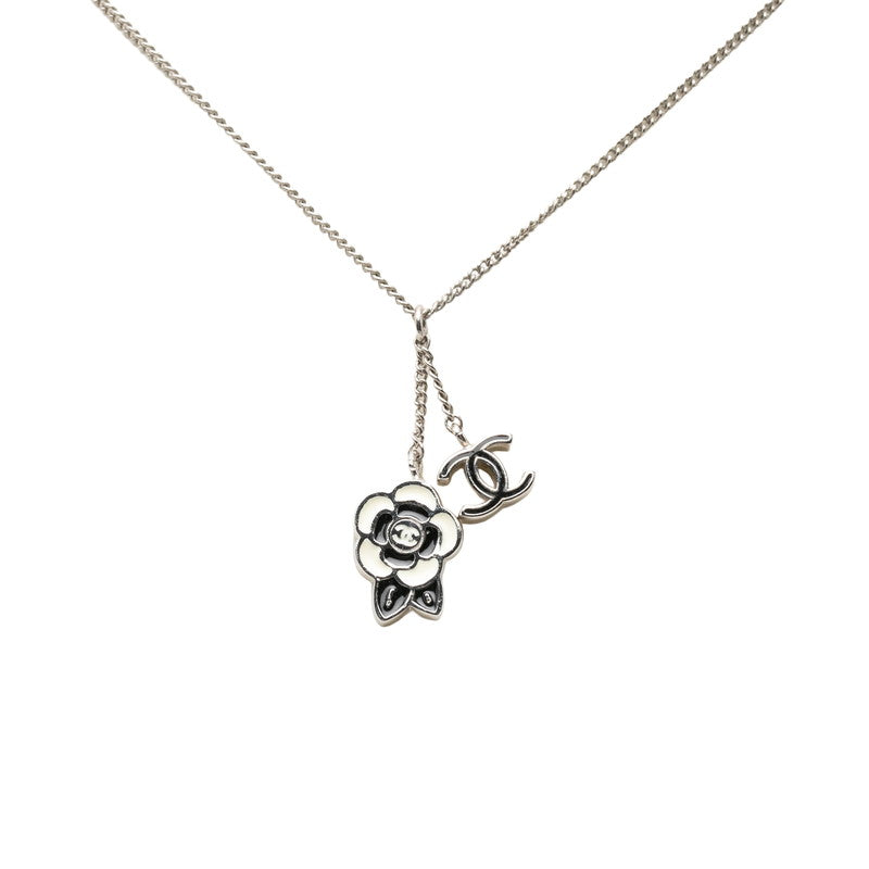 シャネル ココマーク カメリア 花 モチーフ ネックレス 05P シルバー ブラック ホワイト メタル レディース CHANEL 中古