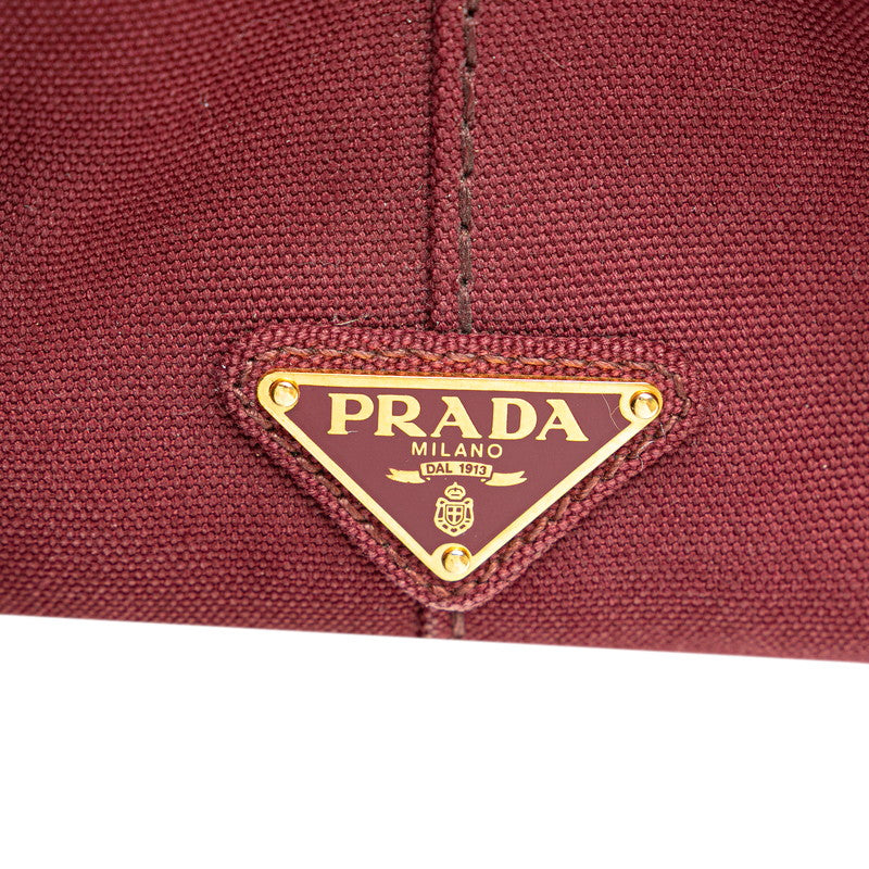プラダ カナパL トートバッグ ハンドバッグ ボルドー ワインレッド キャンバス レディース PRADA 【中古】