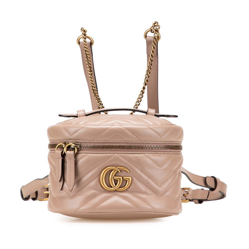 グッチ GGマーモント キルティング リュック バックパック 598594 ベージュ レザー レディース GUCCI 【中古】