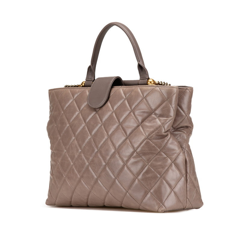 シャネル マトラッセ ココマーク ハンドバッグ ショルダーバッグ グレージュ レザー レディース CHANEL 【中古】