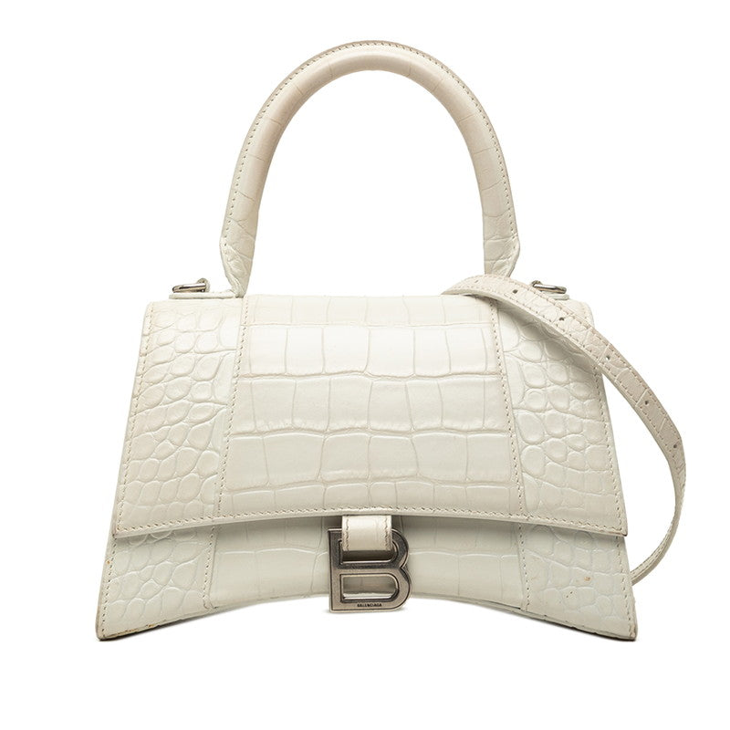 バレンシアガ アワーグラス スモール ハンドバッグ ショルダーバッグ 2WAY 型押し 593546 ホワイト レザー レディース BALENCIAGA 中古