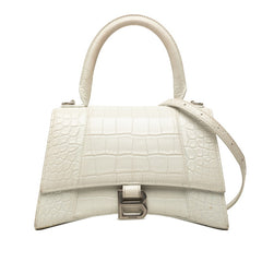 バレンシアガ アワーグラス スモール ハンドバッグ ショルダーバッグ 2WAY 型押し 593546 ホワイト レザー レディース BALENCIAGA 中古