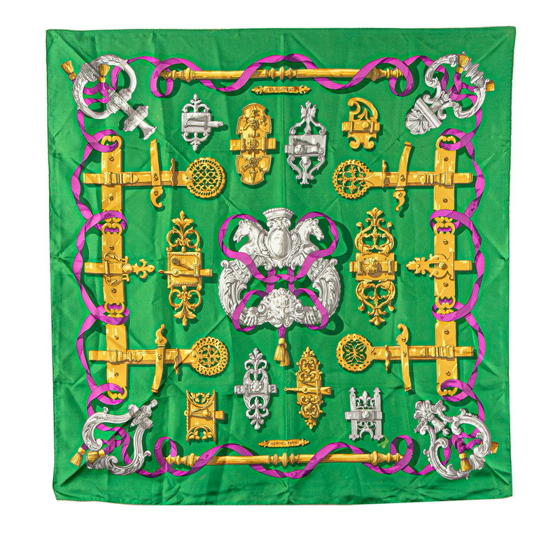 エルメス カレ90 FERRONNERIE 鉄細工 スカーフ グリーン マルチカラー シルク レディース HERMES 【中古】