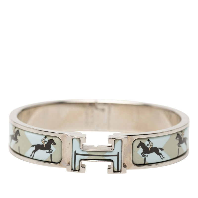 エルメス クリッククラックPM クリックH 騎馬 ホース バングル ベージュ シルバー ブルー メタル エナメル レディース HERMES 【中古】