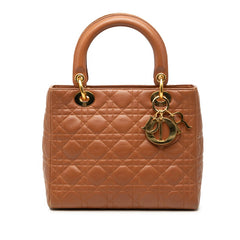 ディオール カナージュ レディディオール ミディアム ハンドバッグ ブラウン レザー レディース Dior 【中古】
