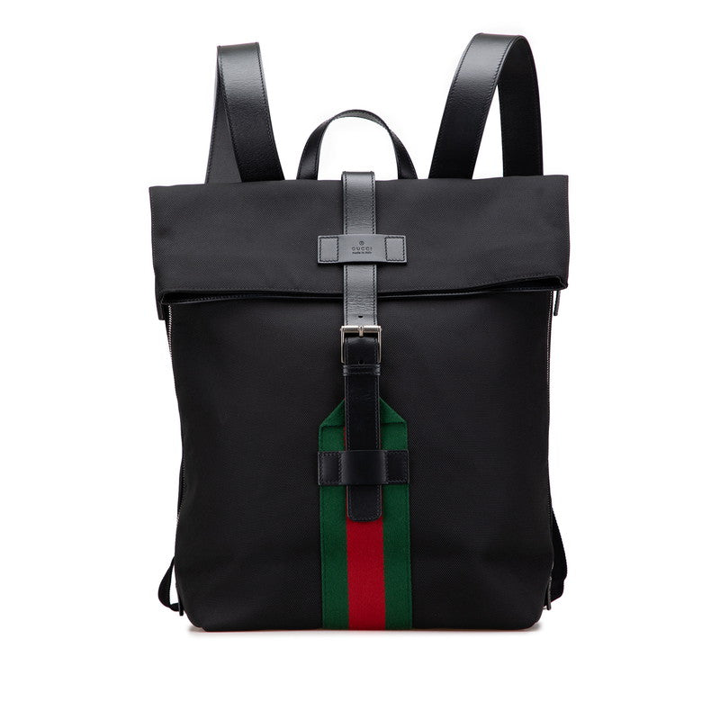 グッチ シェリーライン リュック バックパック 619749 ブラック ナイロン レザー メンズ GUCCI 【中古】