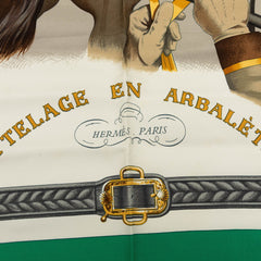 エルメス カレ90 ATTELAGE EN ARBALETE 馬車弓形連結 スカーフ グリーン マルチカラー シルク レディース HERMES 【中古】
