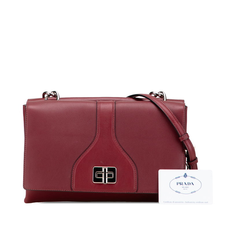 プラダ チェーン ショルダーバッグ B5105C レッド レザー レディース PRADA 【中古】
