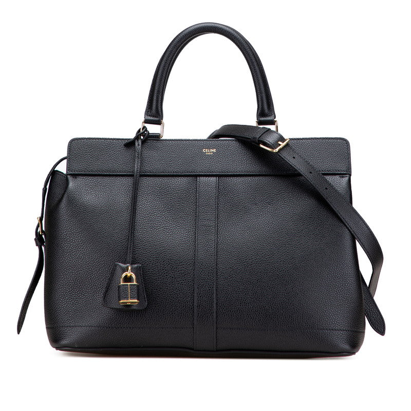 セリーヌ ミディアム カバ ドゥ フランス ハンドバッグ ショルダーバッグ 2WAY ブラック レザー レディース CELINE 【中古】