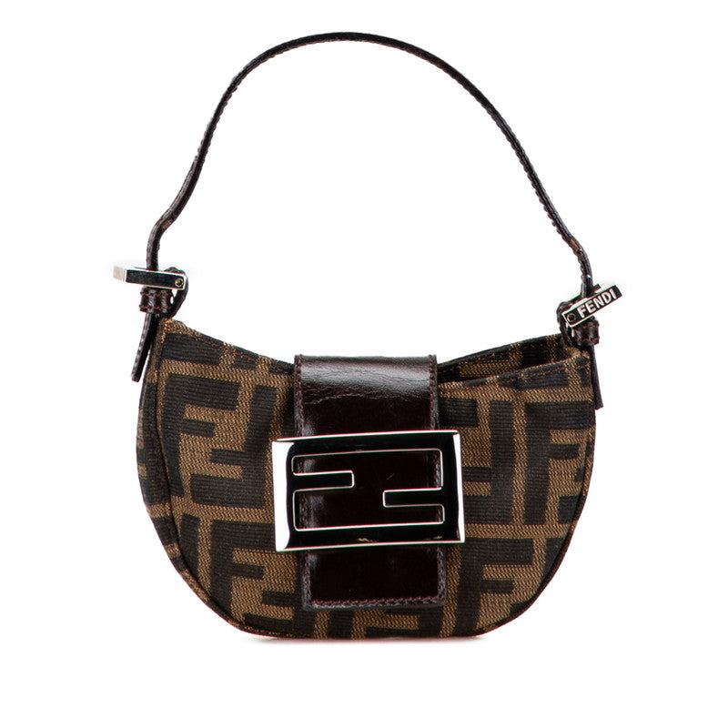 フェンディ ズッカ ミニ クロワッサン ハンドバッグ ポーチ 25673 ブラウン キャンバス レザー レディース FENDI 【中古】