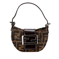 フェンディ ズッカ ミニ クロワッサン ハンドバッグ ポーチ 25673 ブラウン キャンバス レザー レディース FENDI 【中古】