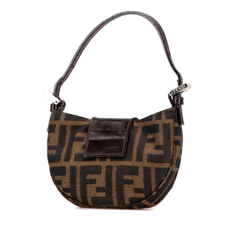 フェンディ ズッカ ミニ クロワッサン ハンドバッグ ポーチ 25673 ブラウン キャンバス レザー レディース FENDI 【中古】
