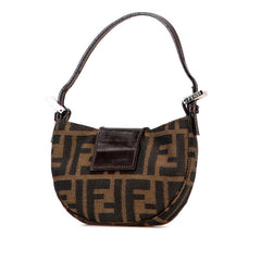 フェンディ ズッカ ミニ クロワッサン ハンドバッグ ポーチ 25673 ブラウン キャンバス レザー レディース FENDI 【中古】