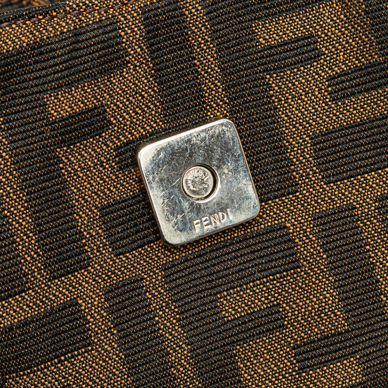 フェンディ ズッカ ミニ クロワッサン ハンドバッグ ポーチ 25673 ブラウン キャンバス レザー レディース FENDI 【中古】
