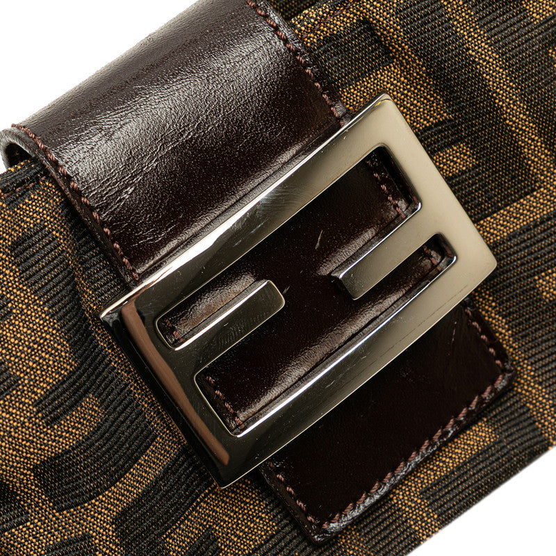 フェンディ ズッカ ミニ クロワッサン ハンドバッグ ポーチ 25673 ブラウン キャンバス レザー レディース FENDI 【中古】