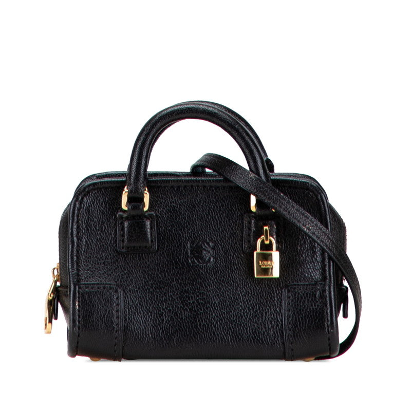 ロエベ アナグラム アマソナ マイクロミニ ハンドバッグ ショルダーバッグ 2WAY ブラック レザー レディース LOEWE 中古