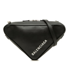 バレンシアガ トライアングル ロゴプリント 斜め掛け チェーン ショルダーバッグ 516666 ブラック レザー レディース BALENCIAGA 中古